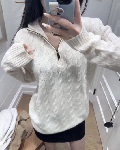 Women's Cable knit Half Zip Sweate