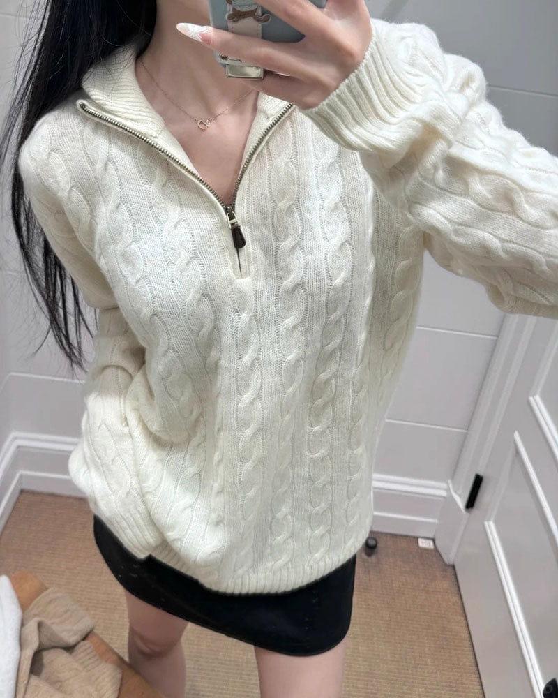 Women's Cable knit Half Zip Sweate