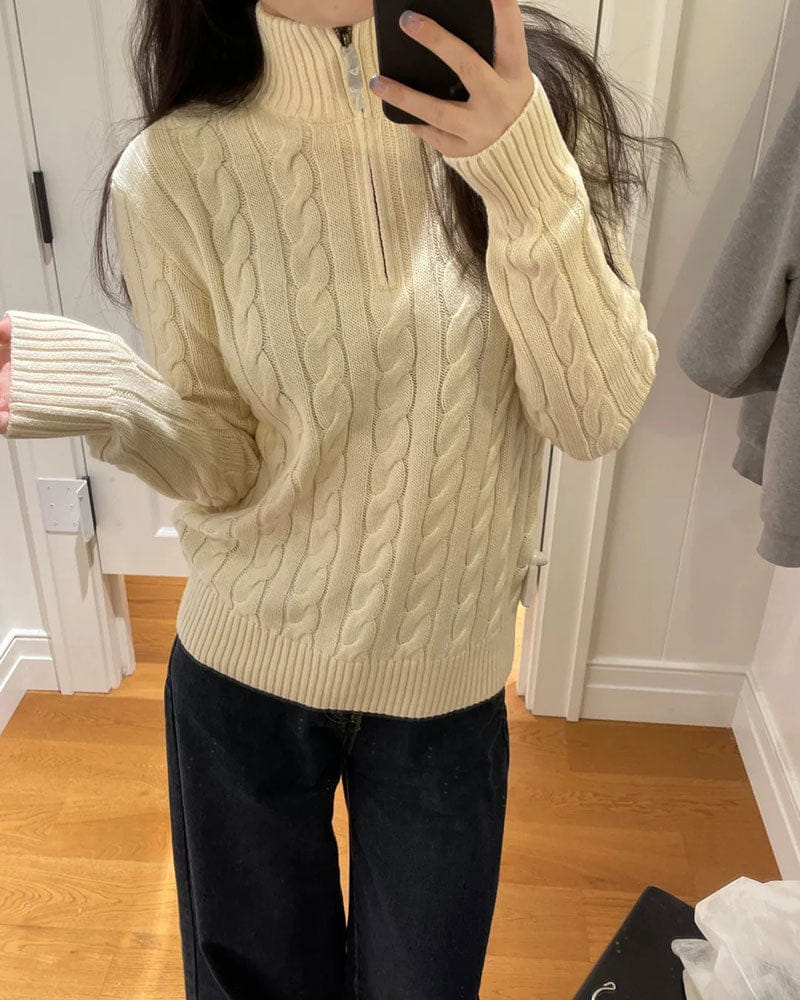 Women's Cable knit Half Zip Sweate