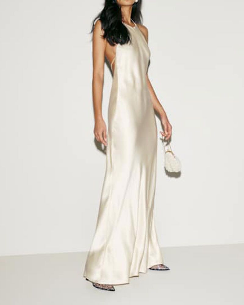 Backless Satin Halter Evening Silk Dress