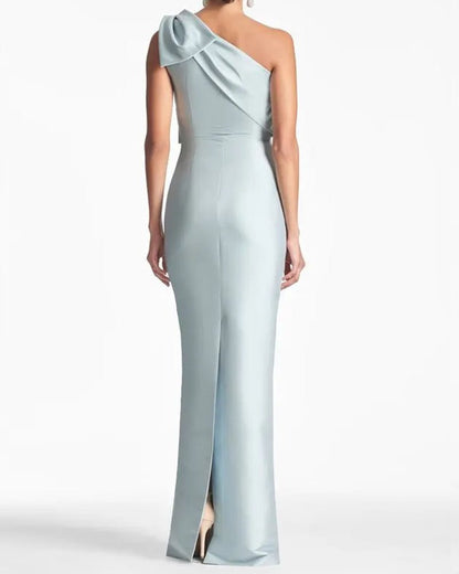 Bow One-Shoulder Gown Satin Trumpet Dress