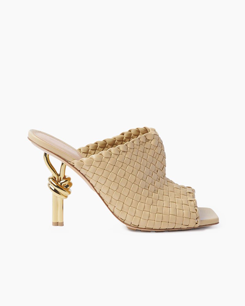 Gold Knot Heel Mules Woven High Heel Pumps