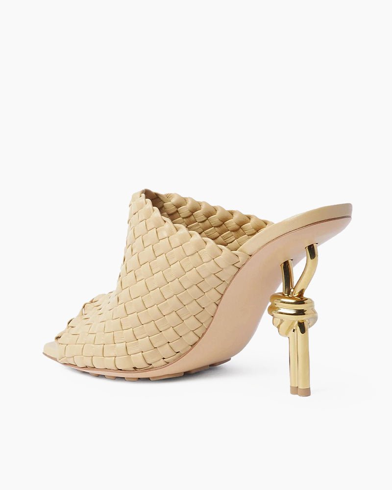 Gold Knot Heel Mules Woven High Heel Pumps
