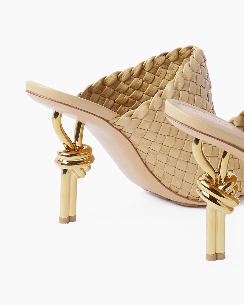 Gold Knot Heel Mules Woven High Heel Pumps