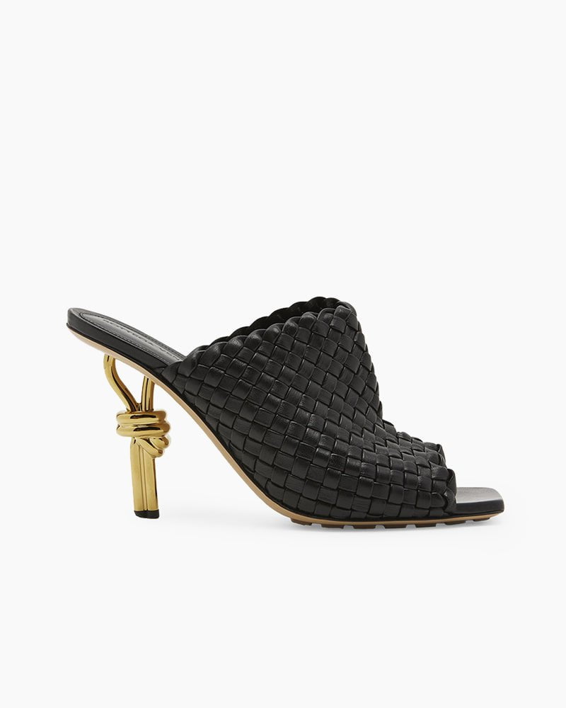 Gold Knot Heel Mules Woven High Heel Pumps