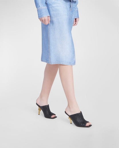 Gold Knot Heel Mules Woven High Heel Pumps