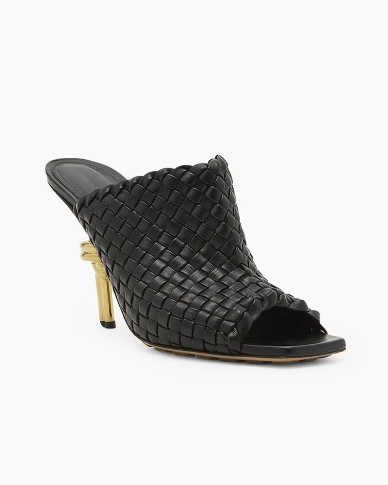 Gold Knot Heel Mules Woven High Heel Pumps