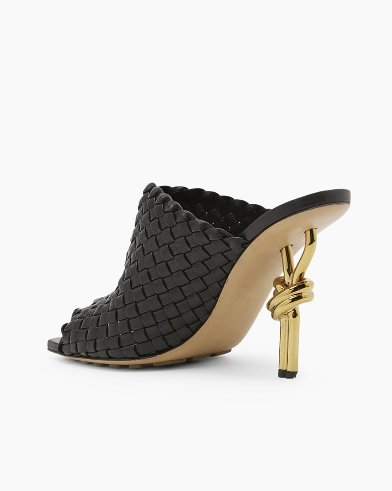 Gold Knot Heel Mules Woven High Heel Pumps