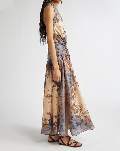 Paisley Floral Bohemian Halter Neck Maxi Dress
