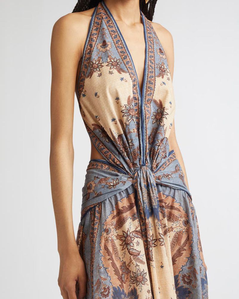 Paisley Floral Bohemian Halter Neck Maxi Dress