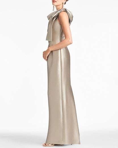 Satin One-Shoulder Column Formal Dress with Elegant Bow