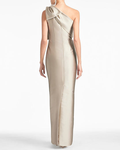 Satin One-Shoulder Column Formal Dress with Elegant Bow