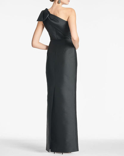 Satin One-Shoulder Column Formal Dress with Elegant Bow
