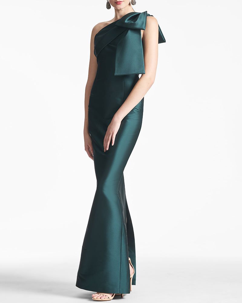 Satin One-Shoulder Column Formal Dress with Elegant Bow