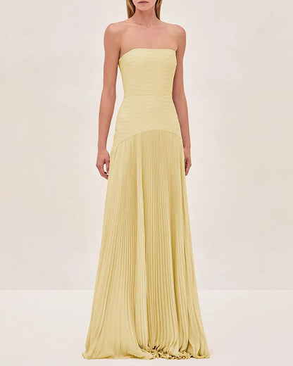 Pleated Strapless Maxi Elegant Dress