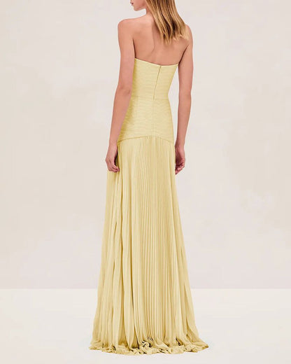 Pleated Strapless Maxi Elegant Dress