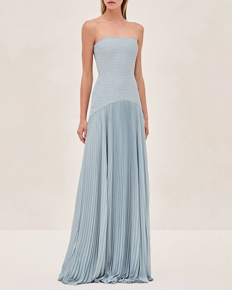 Pleated Strapless Maxi Elegant Dress