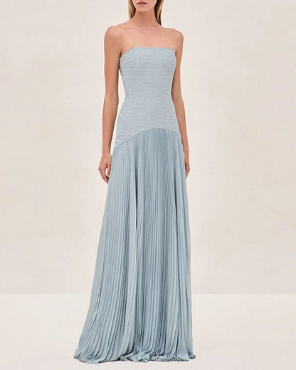 Pleated Strapless Maxi Elegant Dress