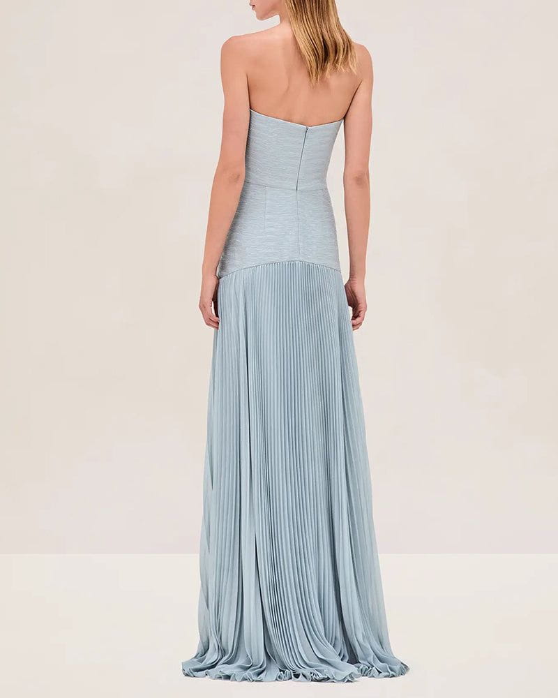 Pleated Strapless Maxi Elegant Dress