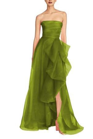 Draped Tulle Gown Evening Dress with Organza Ruffle