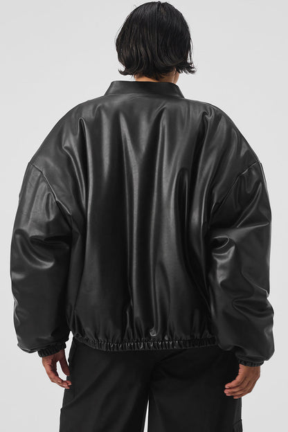 Faux Leather Premier Bomber - Black
