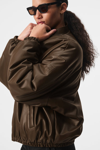 Faux Leather Premier Bomber - Espresso
