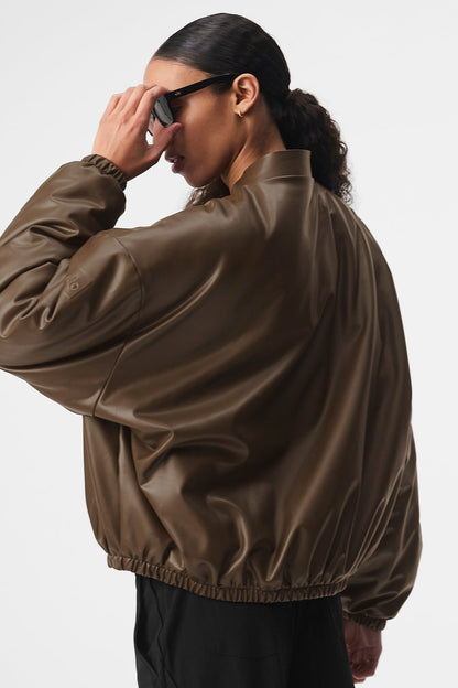 Faux Leather Premier Bomber - Espresso