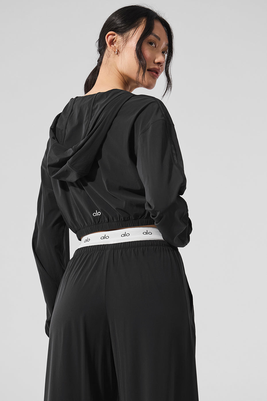 Cropped Breezy Full-Zip Hoodie - Black