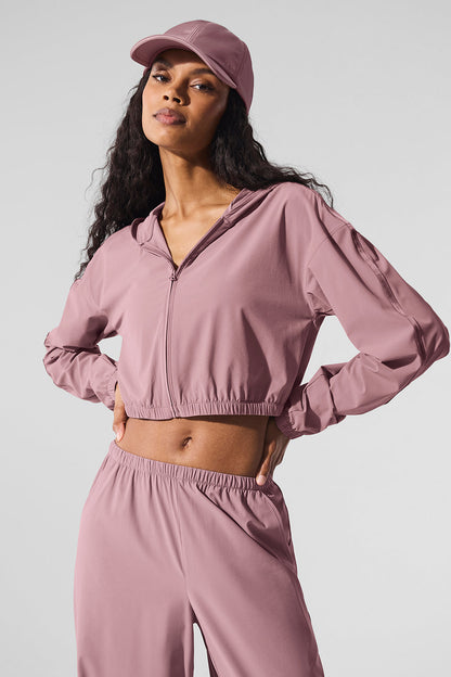 Cropped Breezy Full-Zip Hoodie - Smoky Quartz