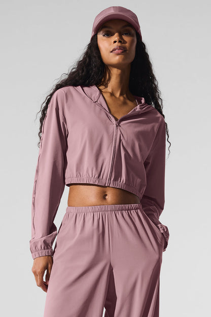 Cropped Breezy Full-Zip Hoodie - Smoky Quartz