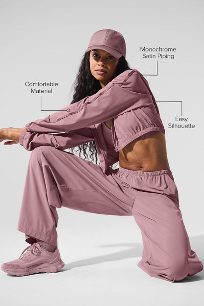 Cropped Breezy Full-Zip Hoodie - Smoky Quartz