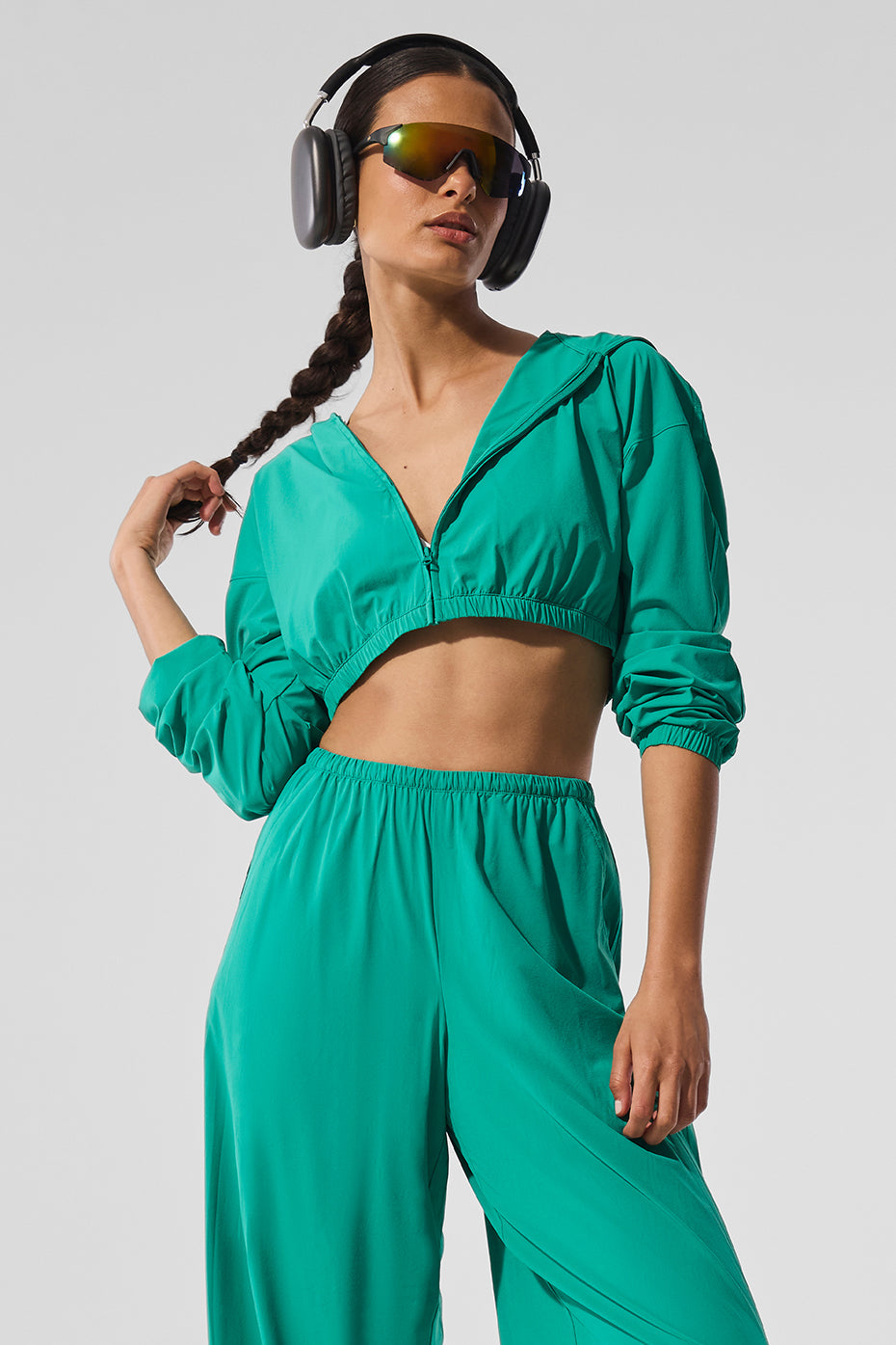 Cropped Breezy Full-Zip Hoodie - Spruce Green