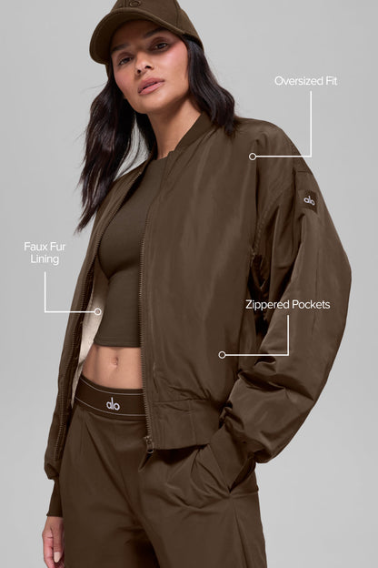 Faux Fur Urbanite Bomber - Espresso/Ivory