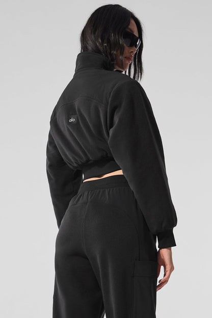 Polar Fleece Cropped Wintry Mix Jacket - Black