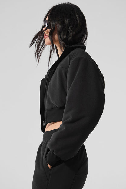 Polar Fleece Cropped Wintry Mix Jacket - Black
