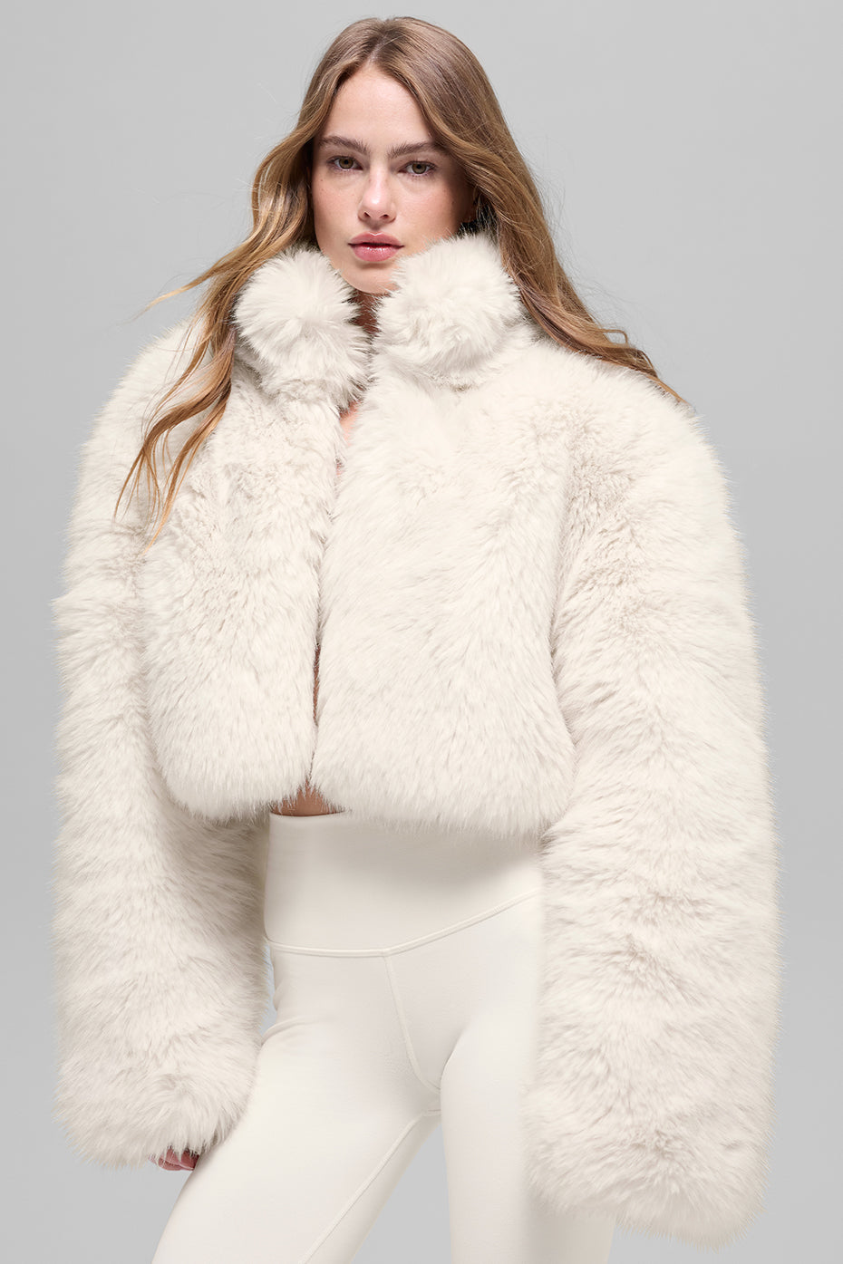 Opulent Faux Fur Cropped Jacket - Ivory