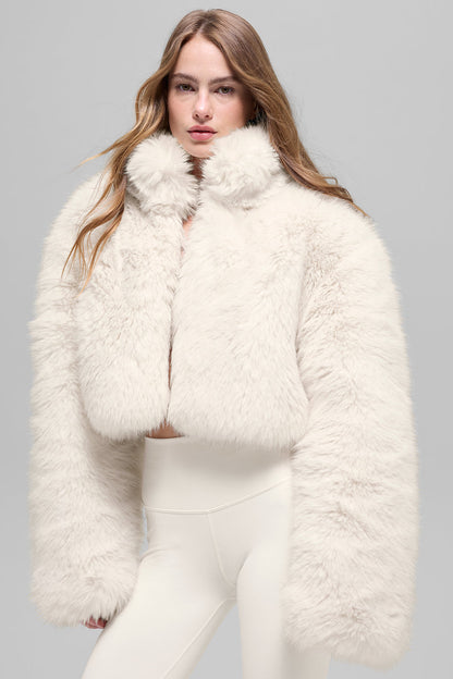 Opulent Faux Fur Cropped Jacket - Ivory