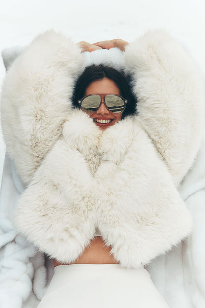 Opulent Faux Fur Cropped Jacket - Ivory