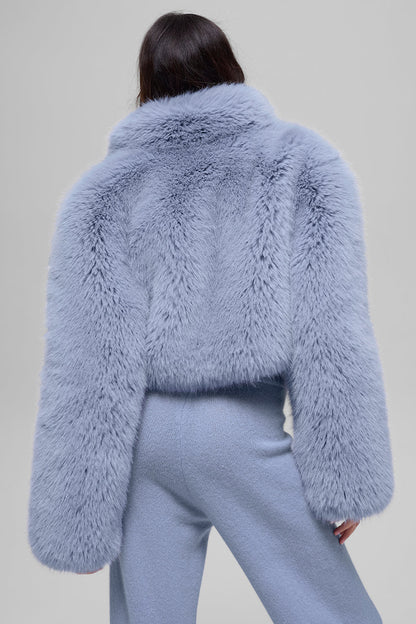 Opulent Faux Fur Cropped Jacket - Winter Frost