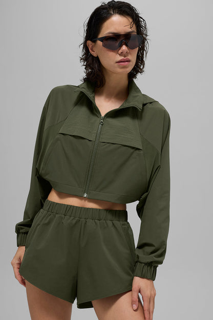Cropped Playmaker Jacket - Green Olive