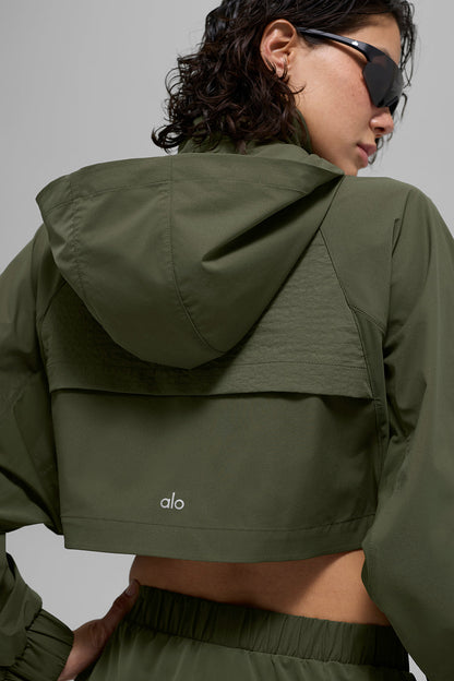 Cropped Playmaker Jacket - Green Olive
