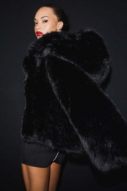 Opulent Faux Fur Statement Jacket - Black