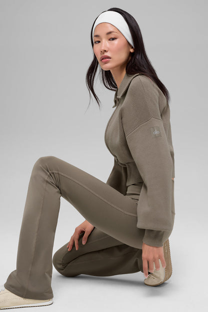 Scholar Knit Cropped Full Zip Jacket - Light Cocoa