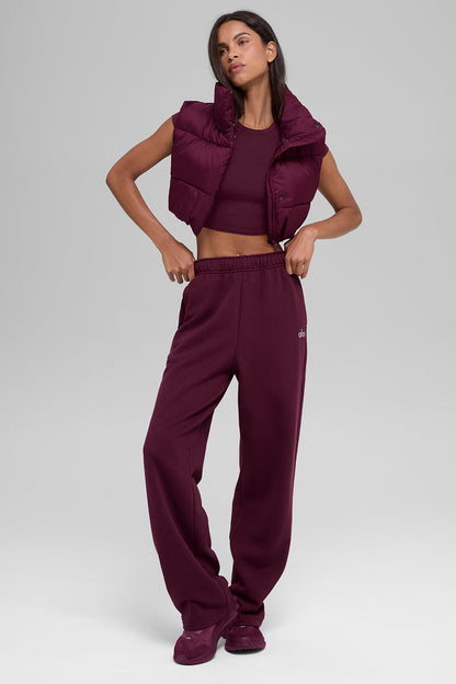 Cropped Gold Rush Puffer Vest - Burgundy