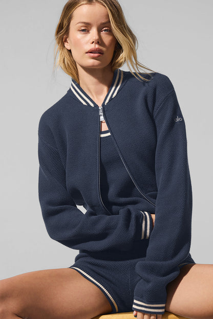 Tennis Club Sweater Knit Full Zip Jacket - Navy/Ivory