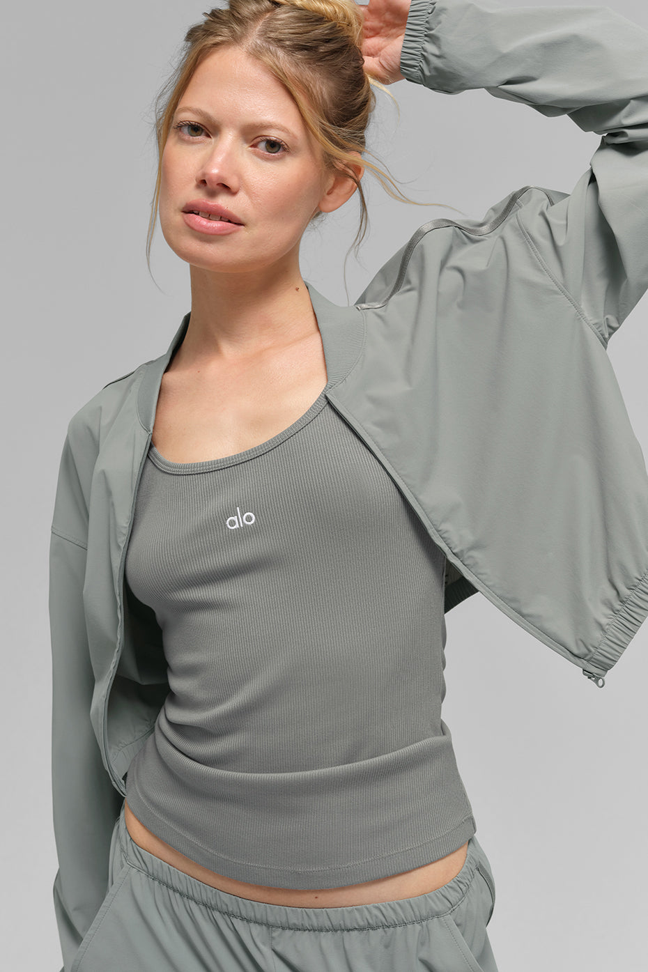 Cropped Breezy Full-Zip Cover Up - Lunar Grey