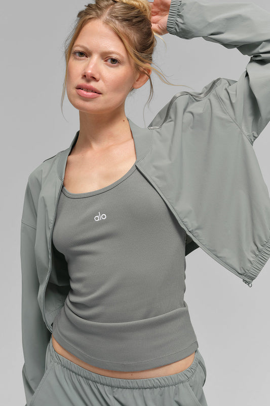 Cropped Breezy Full-Zip Cover Up - Lunar Grey