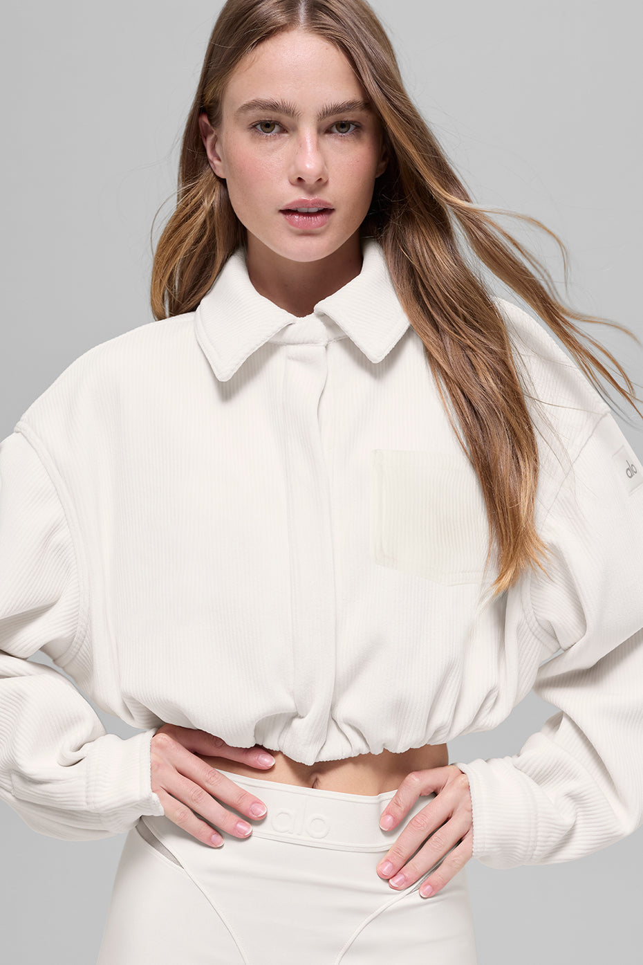 Ribbed Velour Cropped Mountain Side Jacket - Ivory