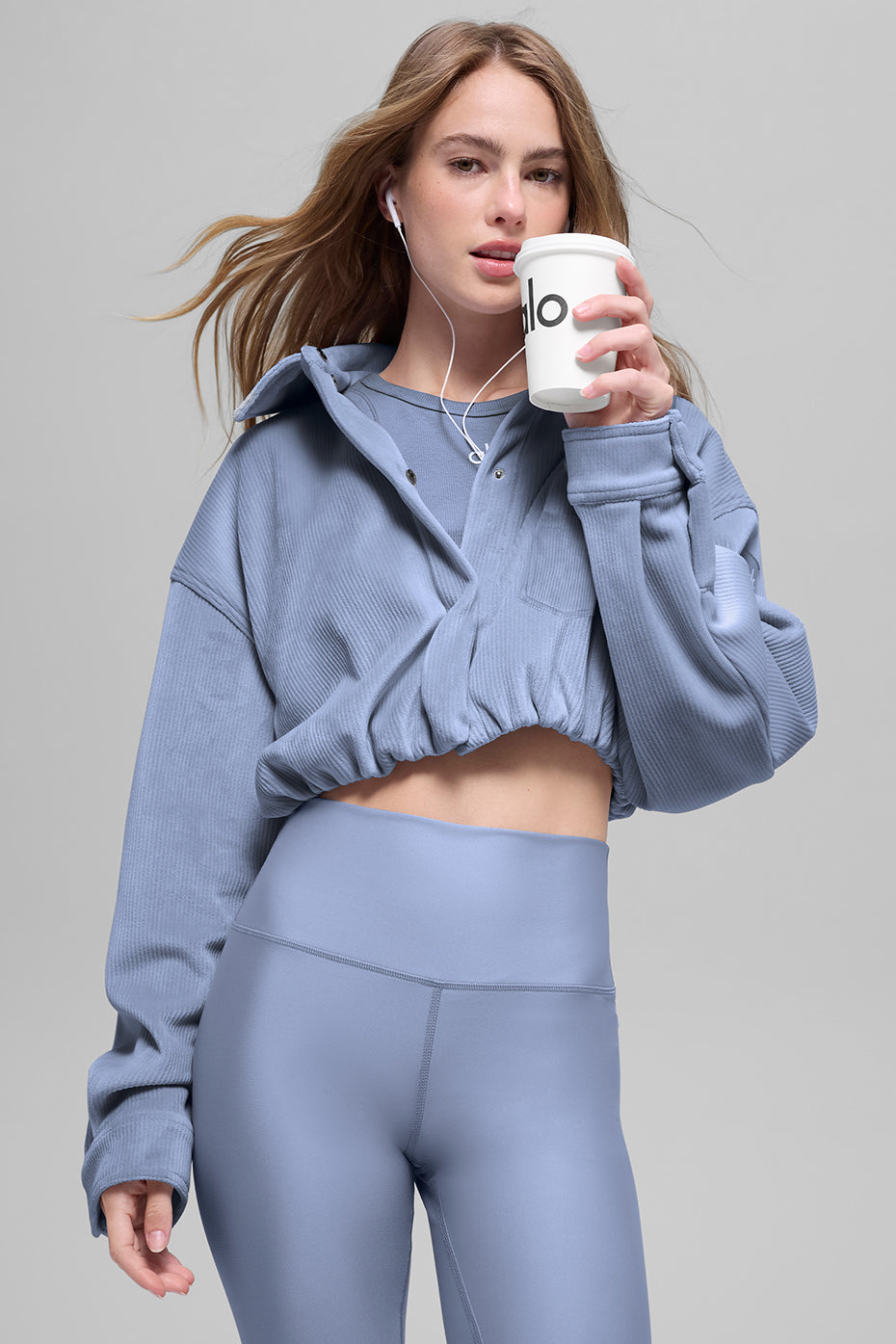 Ribbed Velour Cropped Mountain Side Jacket - Winter Frost