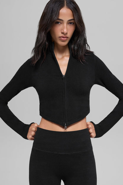 Seamless Two Tone Rib Jacket - Black